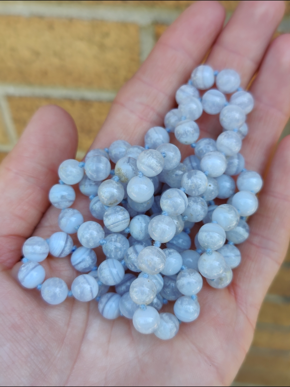 Vintage Blue Lace Agate Beaded Necklace - Light Blue - Picture 4 of 8
